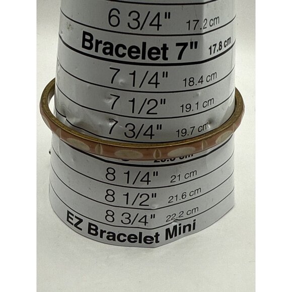 Vintage-Inspired Brass Bangle With Pink & White Enameled Design - Picture 2 of 4